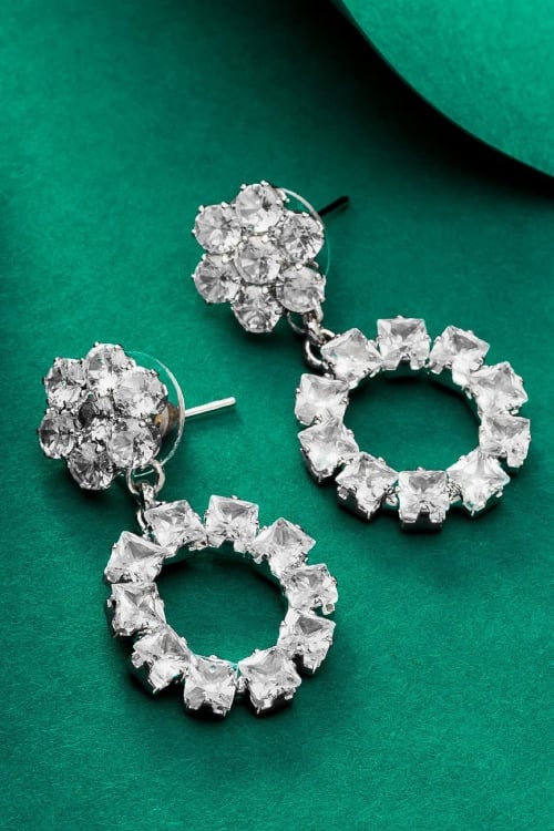 Diamond Silver Hoop Earrings