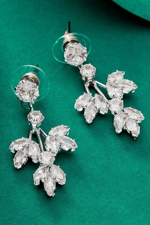 Silver Delicate Earrings Along with Diamonds