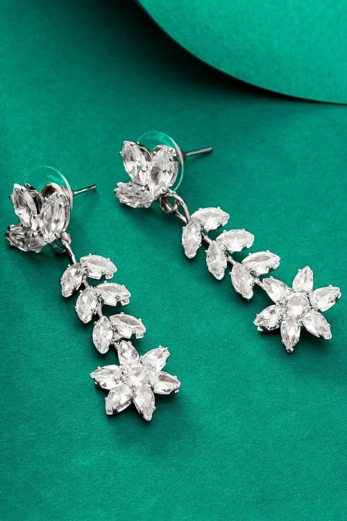 Diamond Drop Silver Earrings