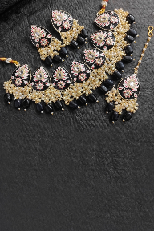 Meenakari Pearl Worked Necklace Set
