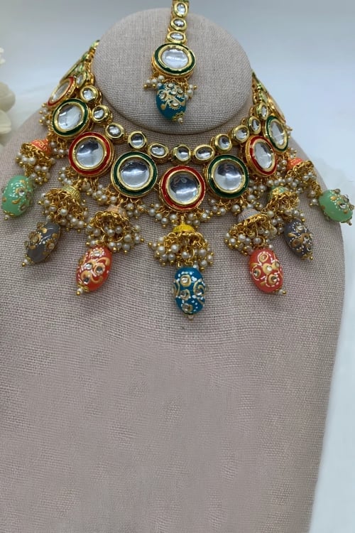 Multi Colored Kundan and Pearl Necklace Set
