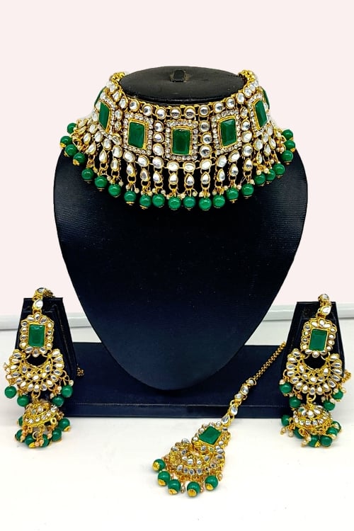 Kundan Polki Choker Necklace Set with Stone and Pearls