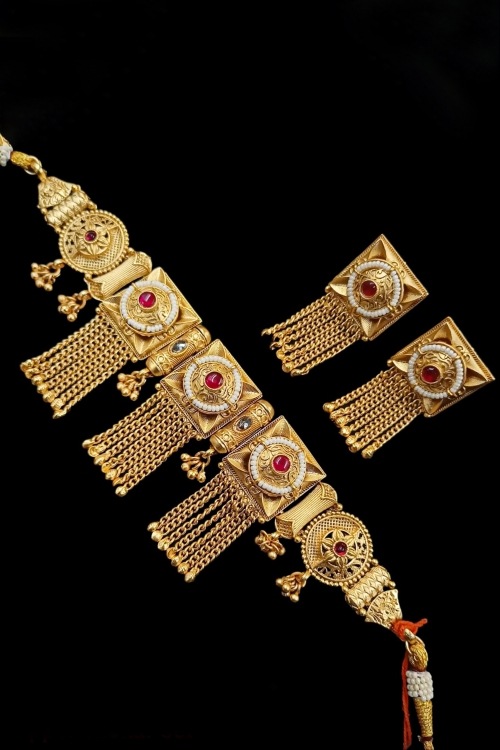 Square Shaped Meenakari and Beads Work Necklace Set