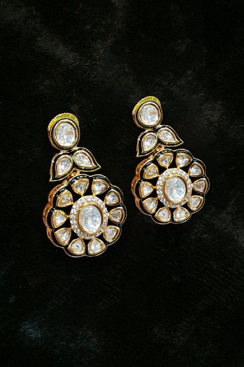 Gold Plated Floral Kundan Stud Earrings