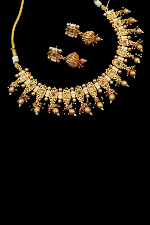 Gold Plated Stone Studded Necklace Set