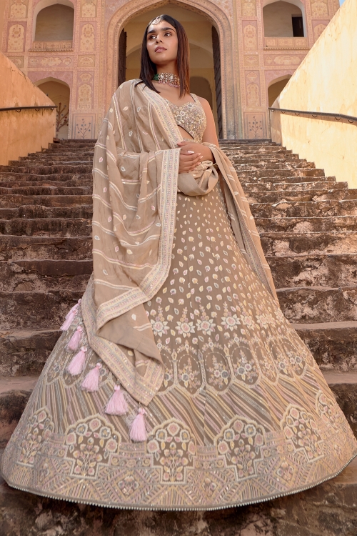 Taupe Georgette Lehenga with Sequins Work