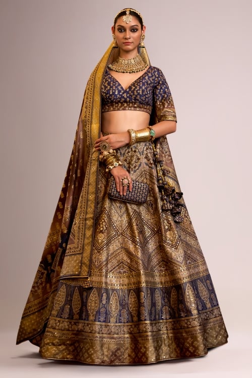 All Over Foil Print Lehenga in Art Silk with Stone and Applique Work