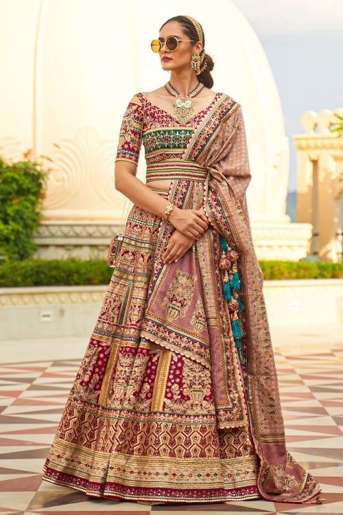 Foil Printed Traditional Lehenga in Art Silk with Sequins Work