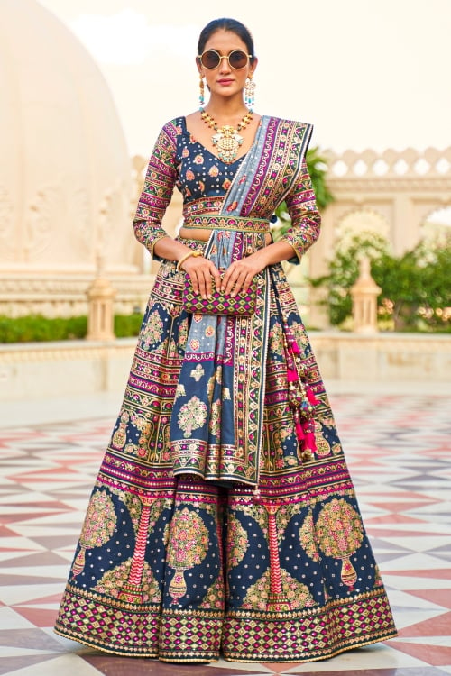 Foil Printed Traditional Lehenga in Art Silk with Floral Motifs