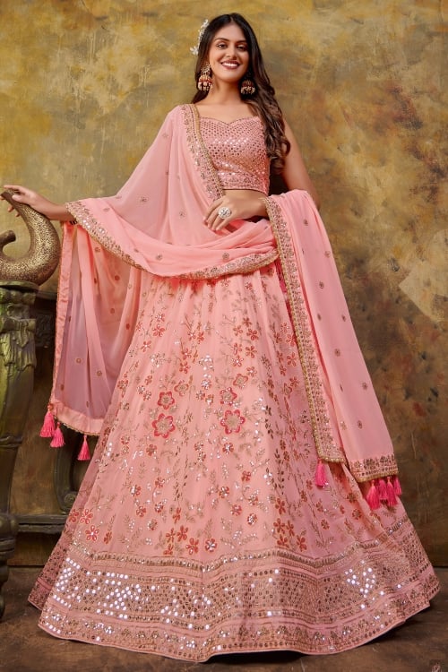 Georgette Floral Embroidered and Sequin Lehenga