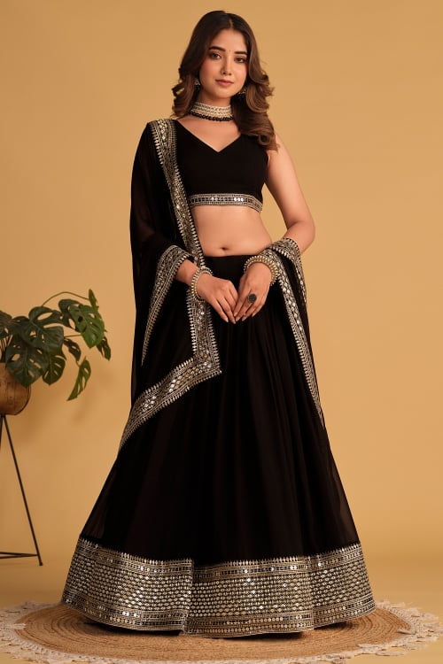 Black Georgette Lehenga with Sequin Embroidered Border