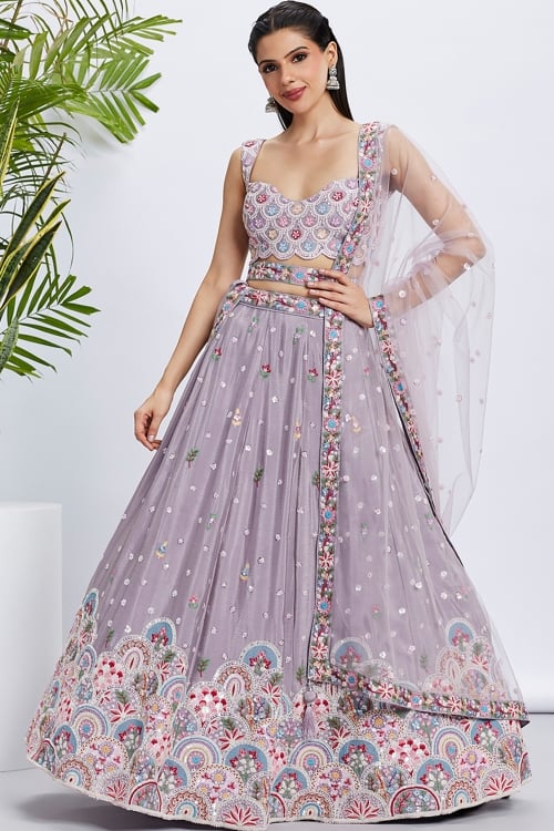 Chiffon Lehenga with Scallop Sequin Embroidery on Border