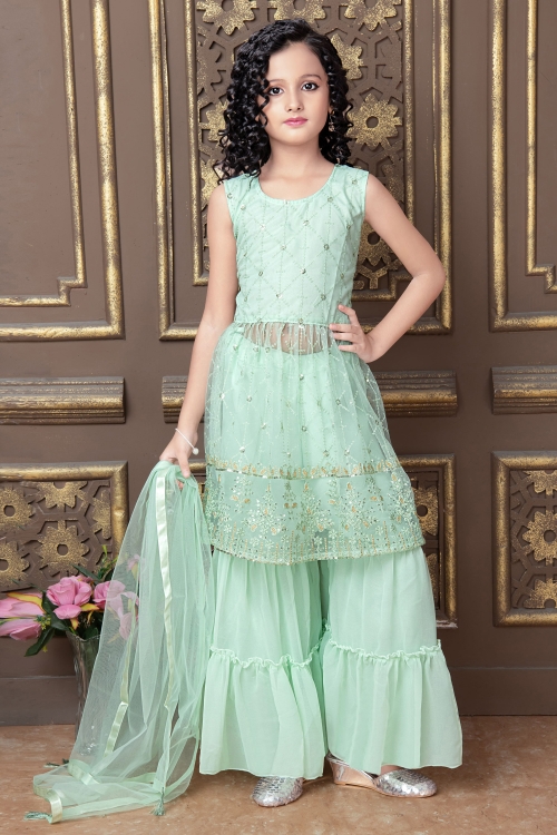 Net Sharara Suit with Embroidery