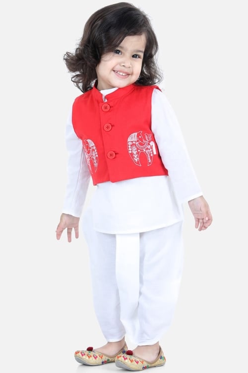 Off White Cotton Silk Kurta Dhoti with Jacket