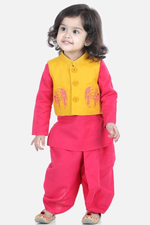 Pink Cotton Silk Kurta Dhoti with Jacket