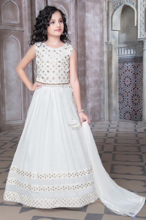 Off White Georgette Flared Lehenga with Sequins