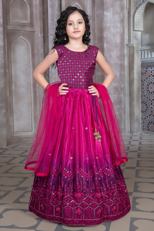 Purple Shaded Georgette Lehenga with Embroidery