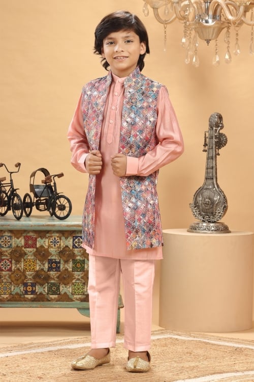 Light Pink Silk Kurta Pajama with Jacket