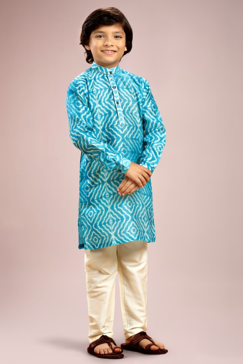 Light Blue Silk Printed Kurta Pajama