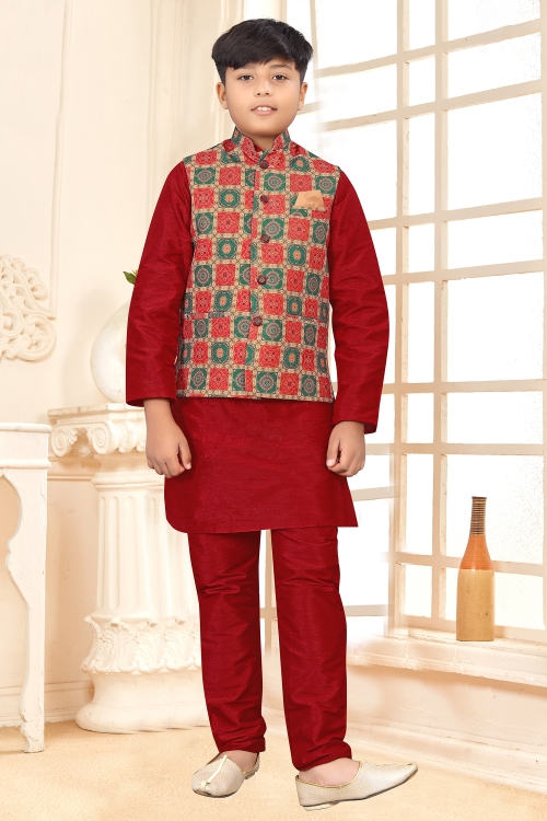 Kurta Pajama in Art Silk with Jacket