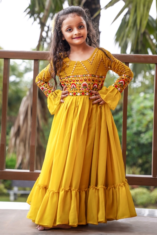 Yellow Kurti in Georgette with Embroidery
