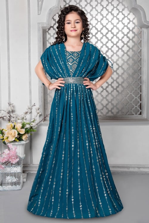 Rama Blue Georgette Sequinned Gown