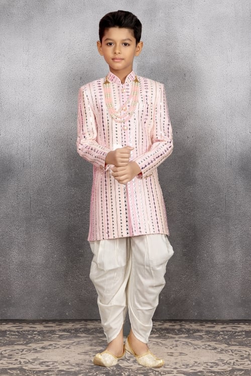 Light Pink Imported Applique Worked Indo Western Dhoti Set