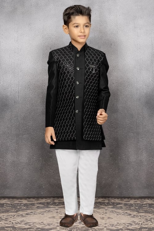 Black Imported Sequinned Jacket Indo Western Set