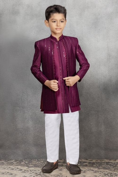 Purple Imported Indo Western Jacket Set with Sequins Work