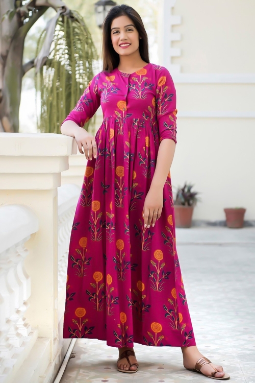 Kurti Set indian kurti Green Kurti Set Designer Rayon Floral Printed Long Anarkali Gown Long Kurti Kurti Kurta Set kurtis for women