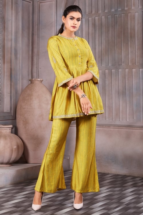Mustard Cotton Embroidered Co-ord Set