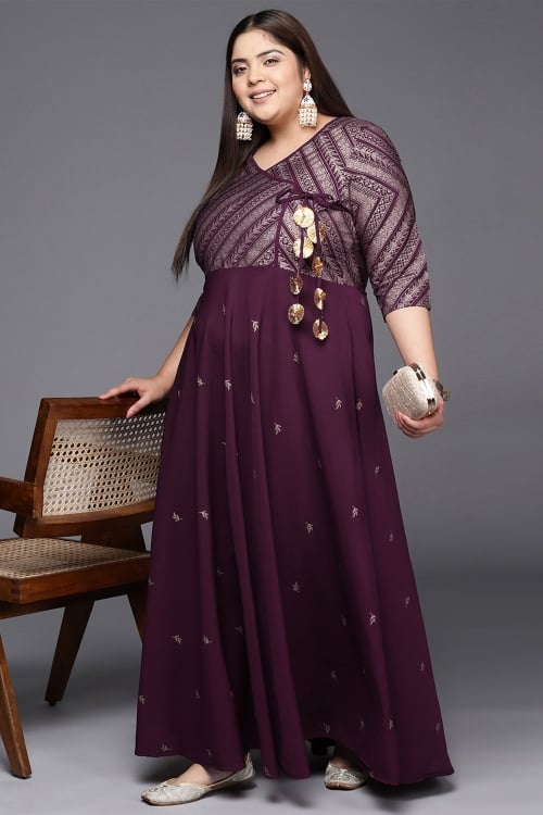 Purple Polyester Angrakha Style Kurti