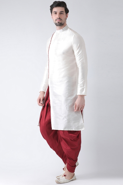 Off White Dupion Silk Angrakha Style Indo Western Set with Dhoti
