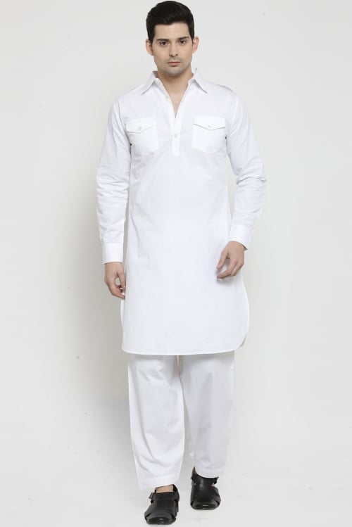 Off White Cotton Plain Pathani Suit
