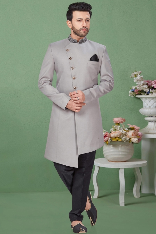 Grey Imported Asymmetric Indo Western Suit