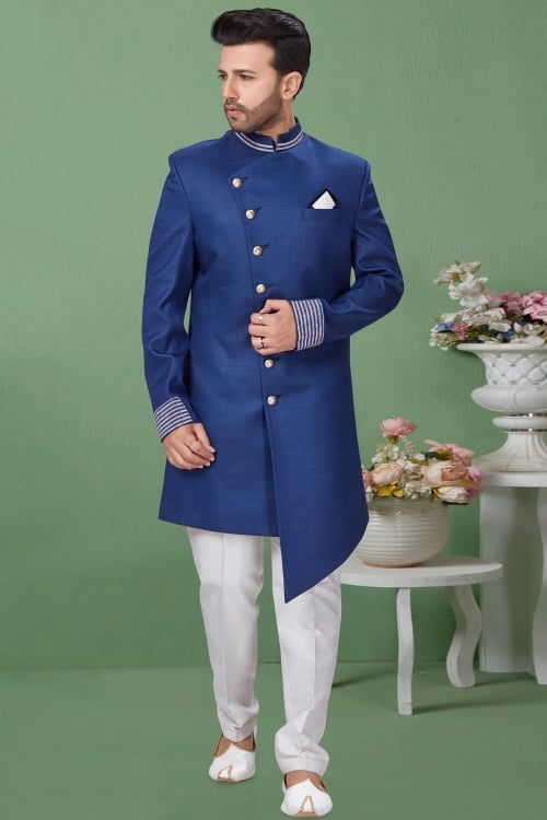 Blue Imported Asymmetric Indo Western Suit