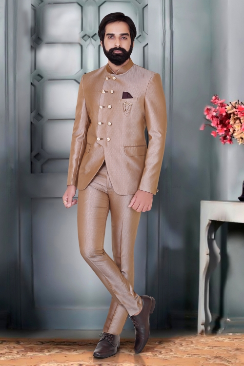 Beige Rayon Jodhpuri Suit