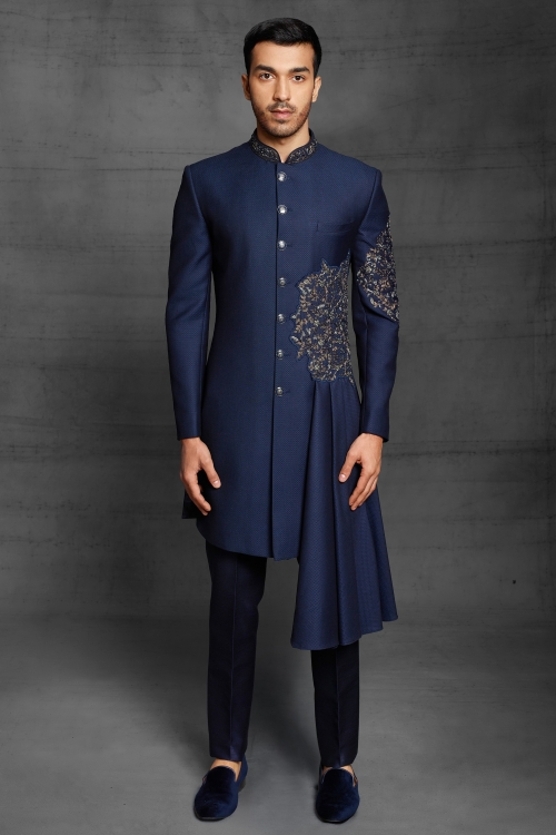 Navy Blue Imported Sherwani with Patch