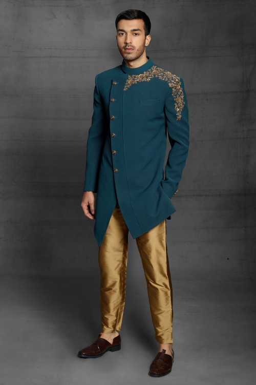 Teal Blue Imported Handworked Sherwani