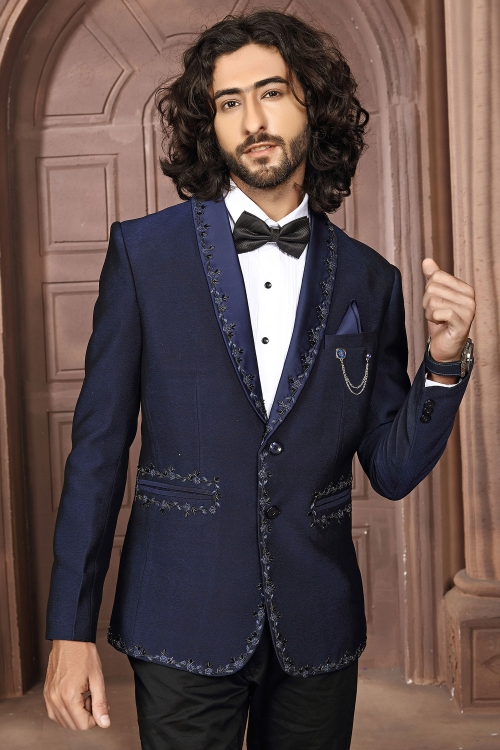 Blue Rayon Beads Work Suit