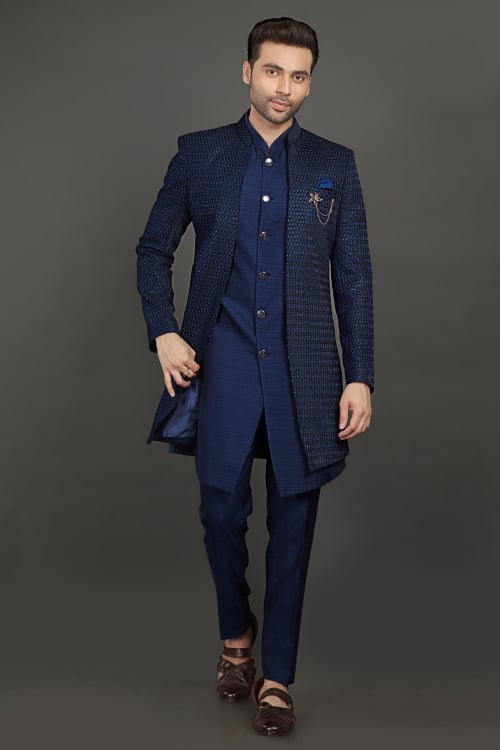 Rama Blue Silk Indo Western with Jacket
