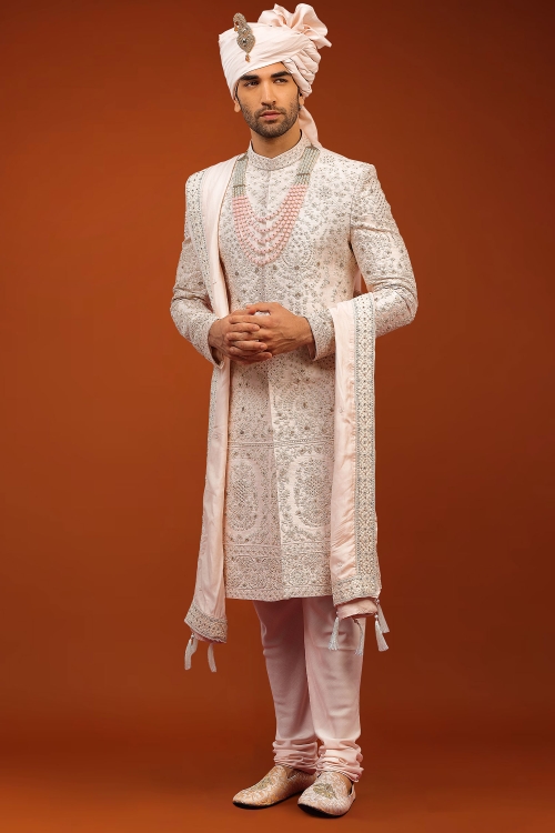 Light Pink Silk Handworked Sherwani