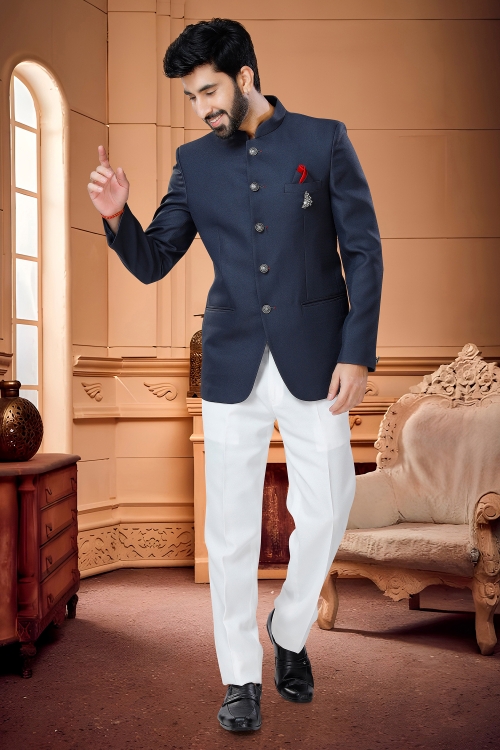Navy Blue Rayon Jodhpuri Suit