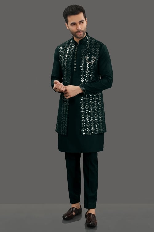 Silk Kurta Pajama with Sequinned Jacket