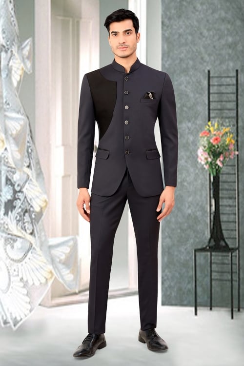 Grey Rayon Jodhpuri Suit