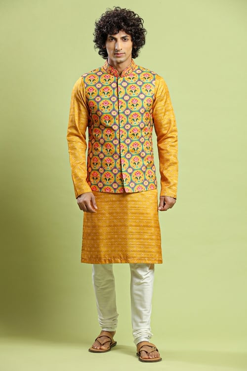Silk Kurta Pajama with Patola Printed Jacket