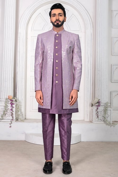 Purple Silk Indo Western with Sequinned Jacket