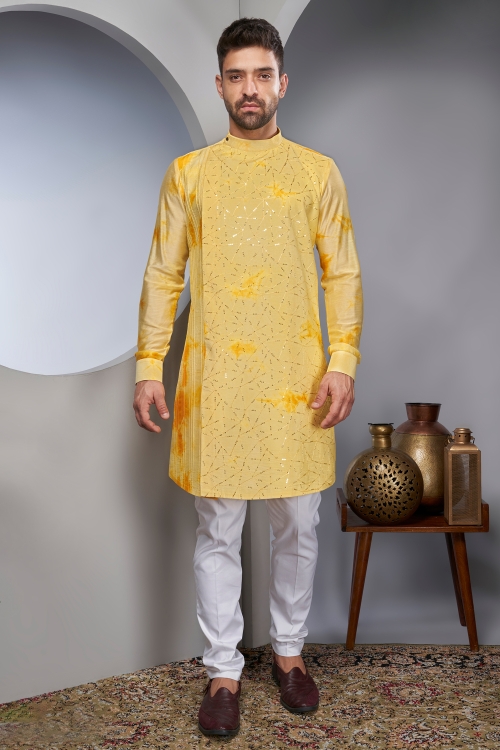 Silk Tie Dye Sequin Angrakha Style Kurta Pajama