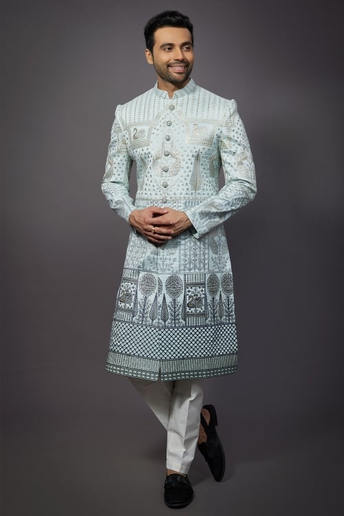 Light Blue All Over Sequins Embroidered Indo Western Outfit