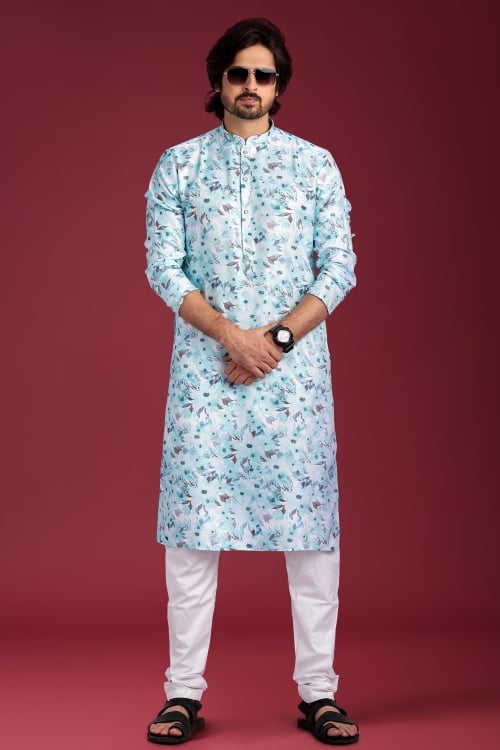 Digital Floral Printed Kurta Pajama in Cotton